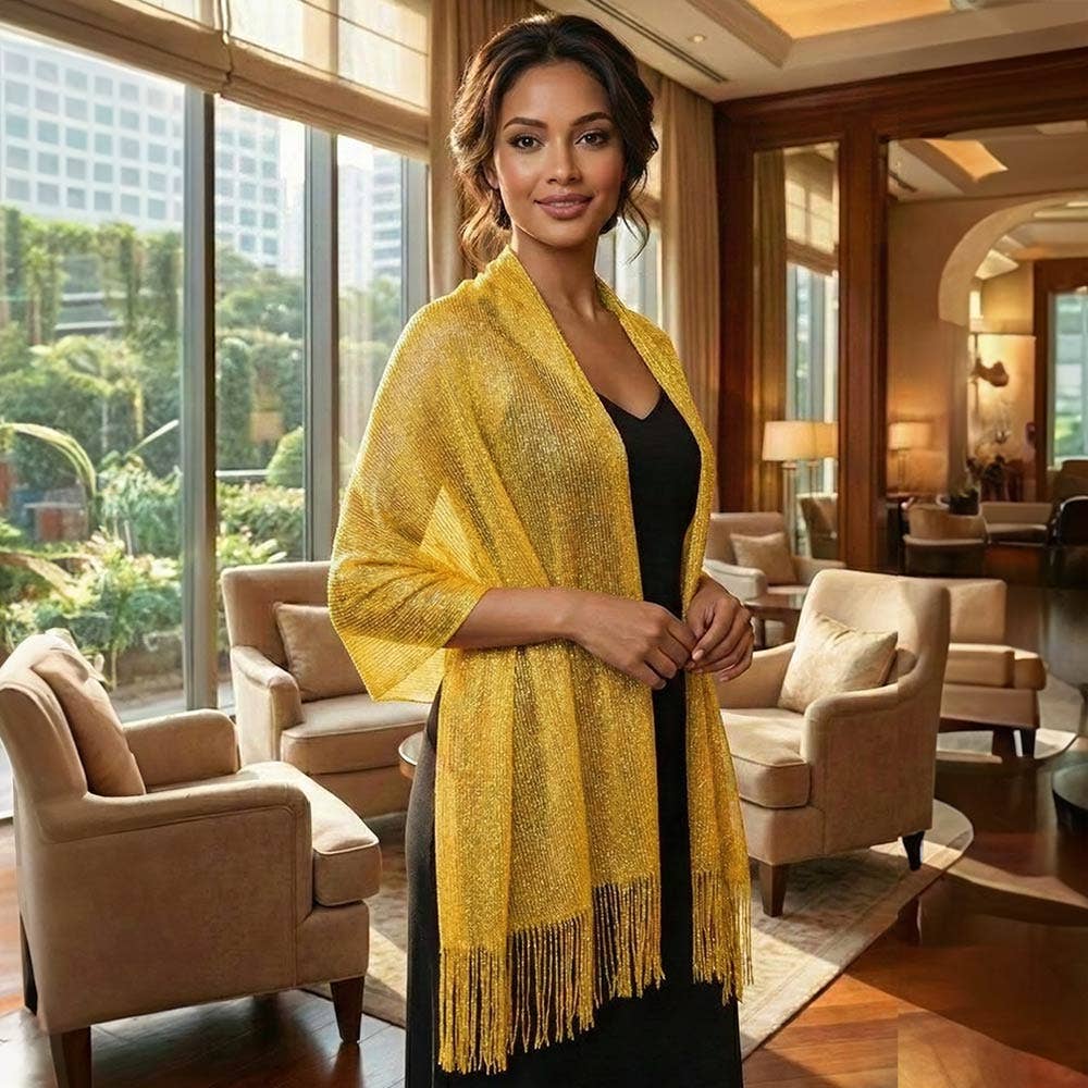 Shimmering Fringe Evening Shawl Scarf: White