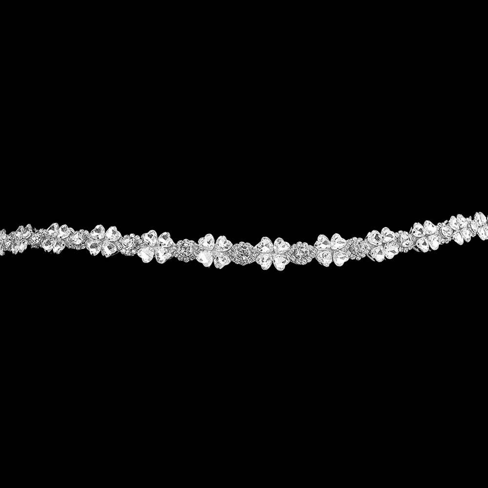 Heart Stone Cluster Clover Sash Ribbon Bridal Wedding Belt Headband: Clear,Gold