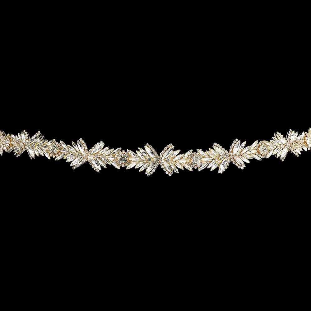 Marquise Stone Cluster Sash Ribbon Bridal Wedding Belt Headband: Clear,Silver