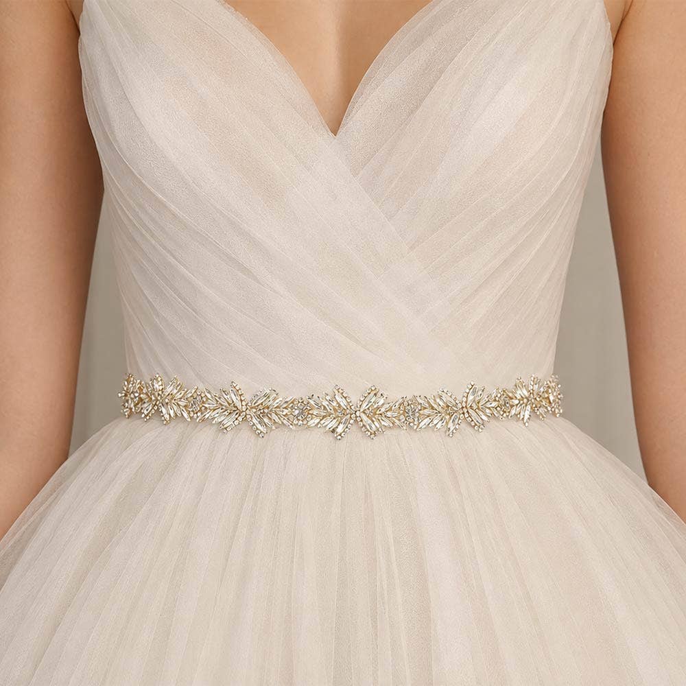 Marquise Stone Cluster Sash Ribbon Bridal Wedding Belt Headband: Clear,Silver