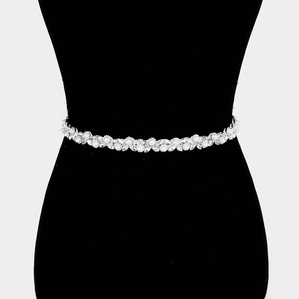 Pearl Crystal Rhinestone Floral Bridal Wedding Belt/Headband