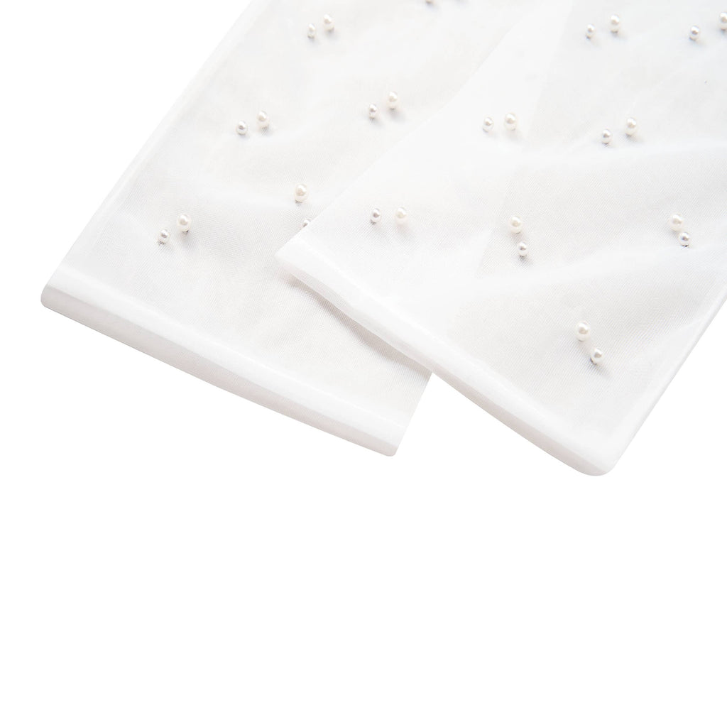 Long Tulle Nylon Wedding Gloves with High Quality Pearls