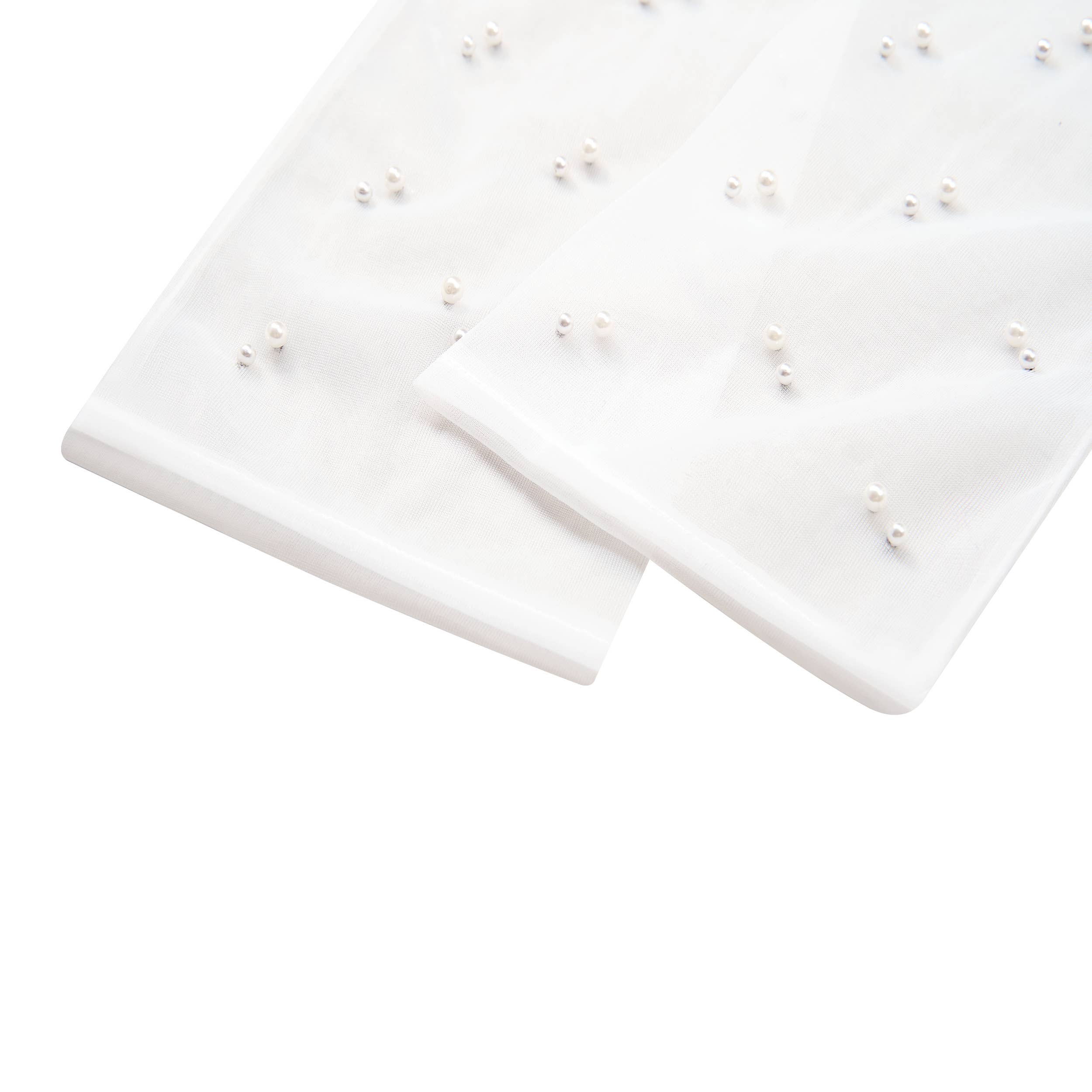 Long Tulle Nylon Wedding Gloves with High Quality Pearls
