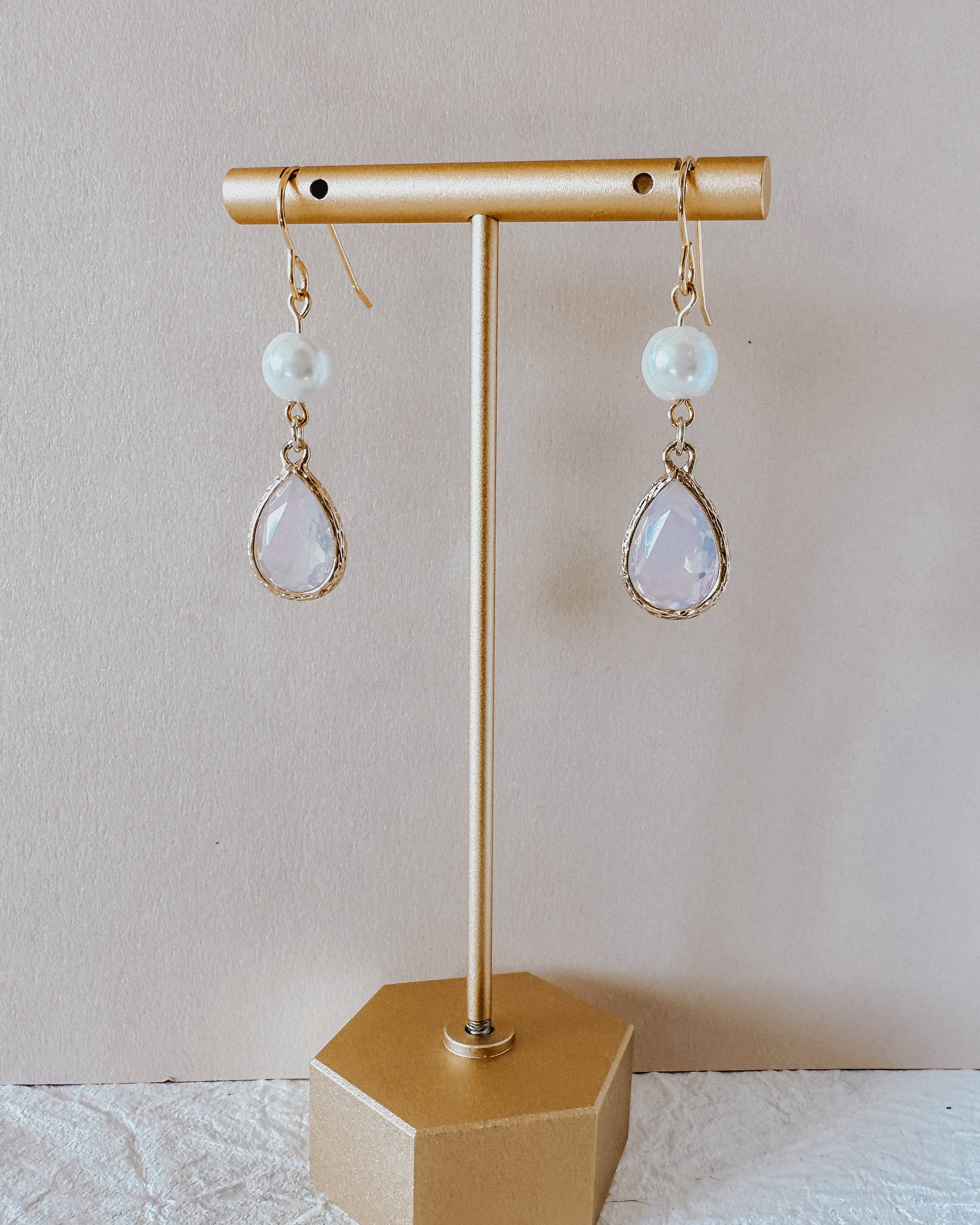 Enya Earrings - Pearl & Opal Gold Earrings: Gold Plated