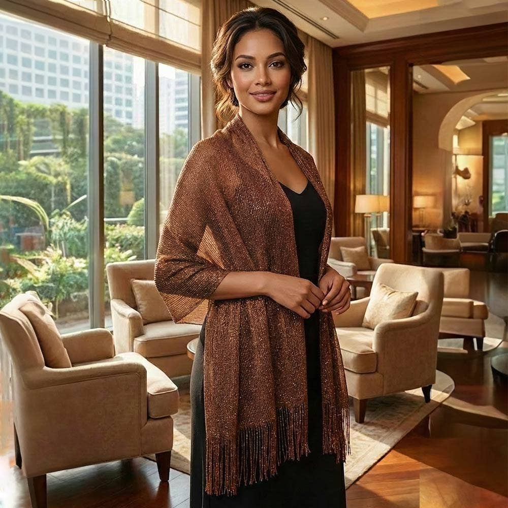 Shimmering Fringe Evening Shawl Scarf: White