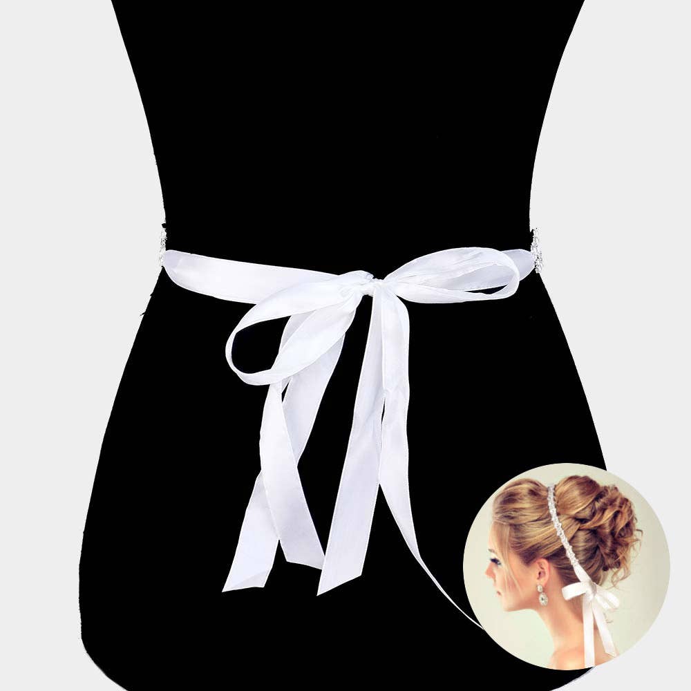 CZ Baguette Stone Pointed Sash Ribbon Bridal Wedding Belt : Gold