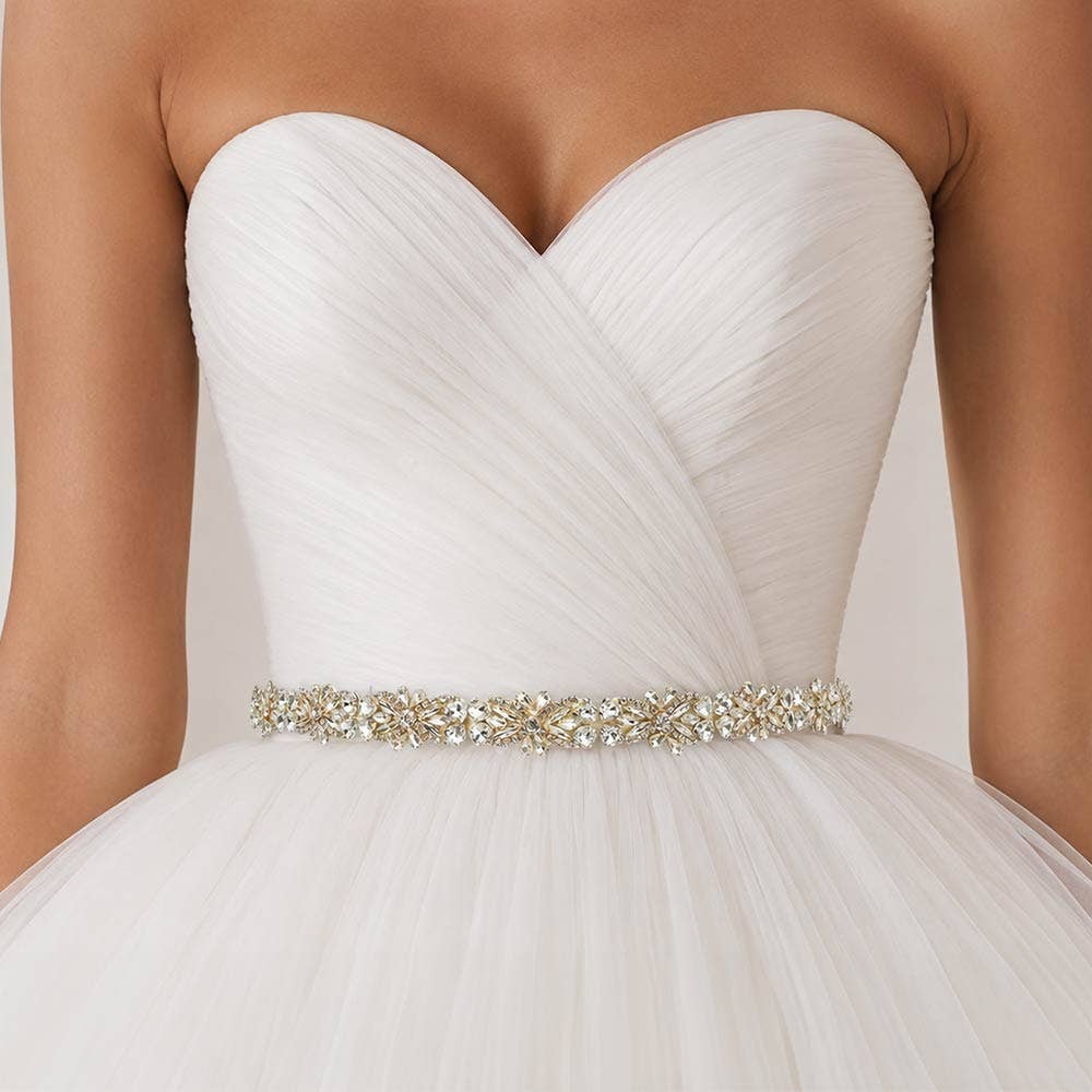 Floral Crystal Link Sash Ribbon Bridal Wedding Belt Headband: Silver