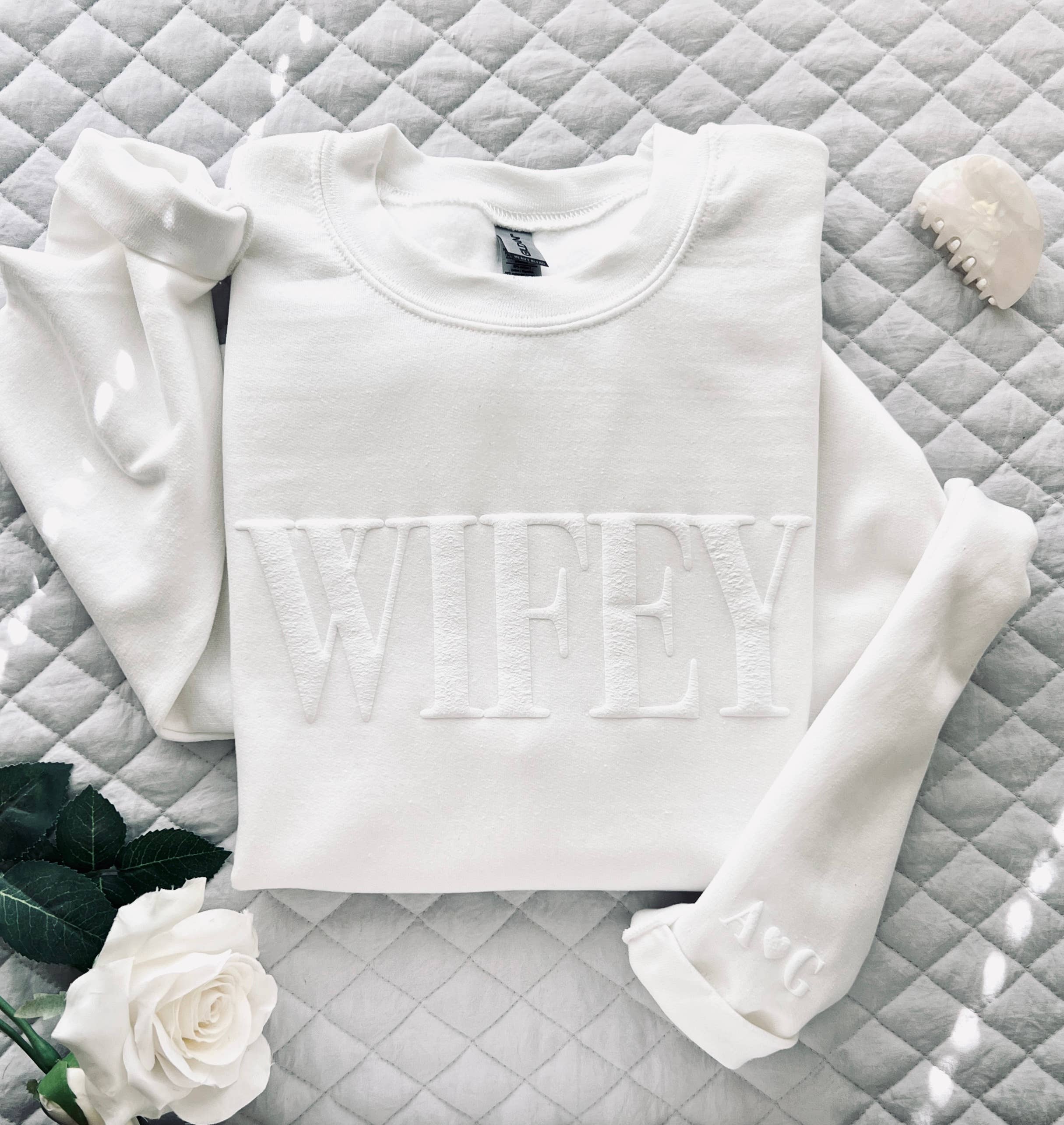 Customizable Wifey Sweatshirt | Bride to Be Shirt | Bridal Shower Gift: White / M
