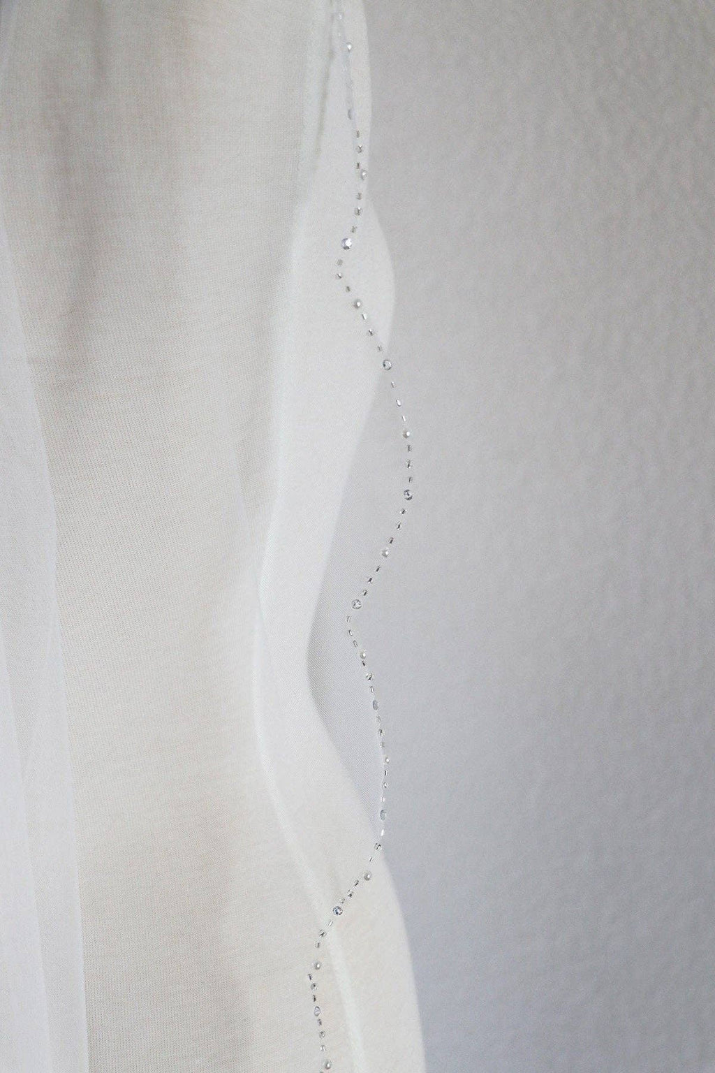 Scalloped Beaded Wedding Veil: Ivory / Knee 45"