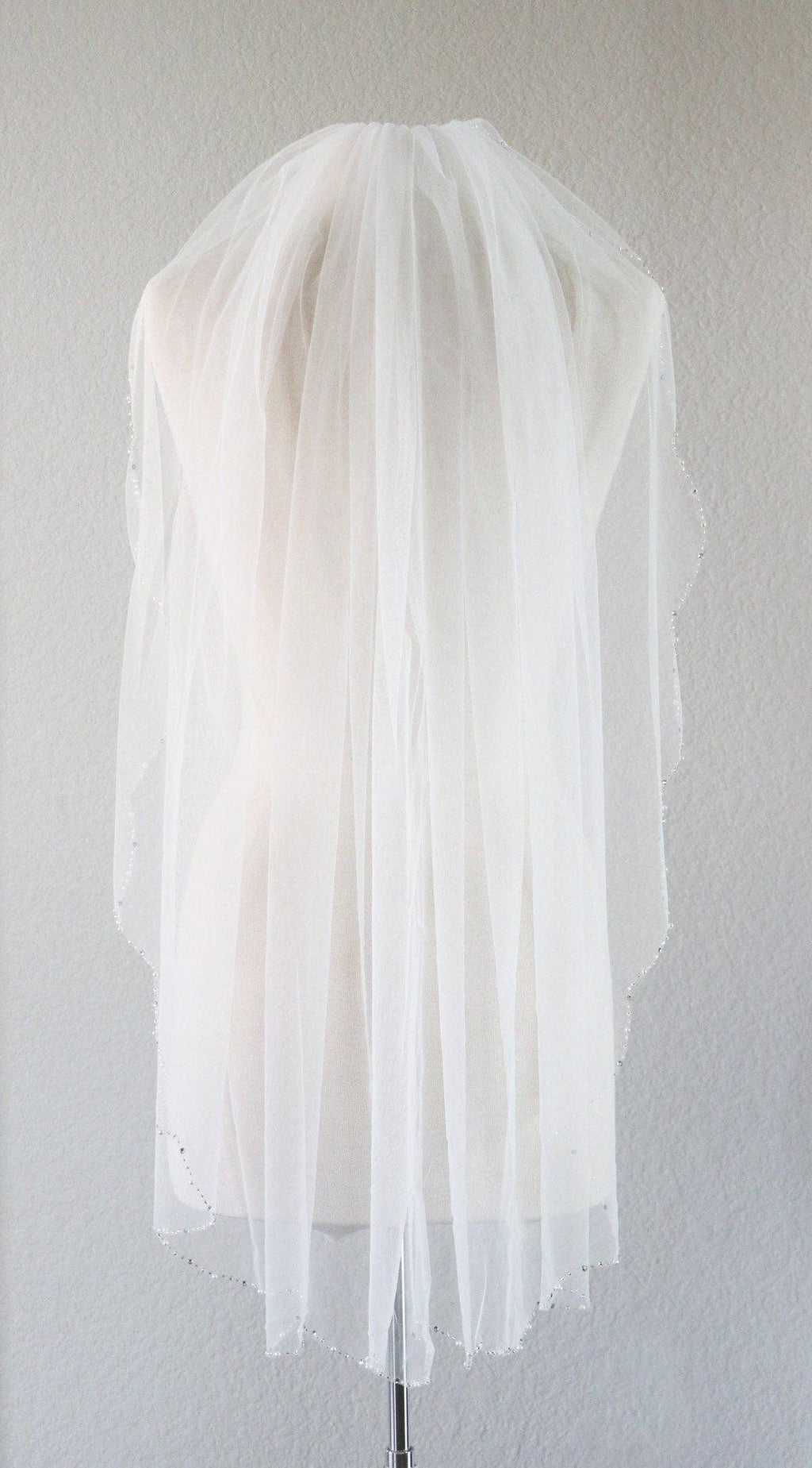 Scalloped Beaded Wedding Veil: Ivory / Knee 45"