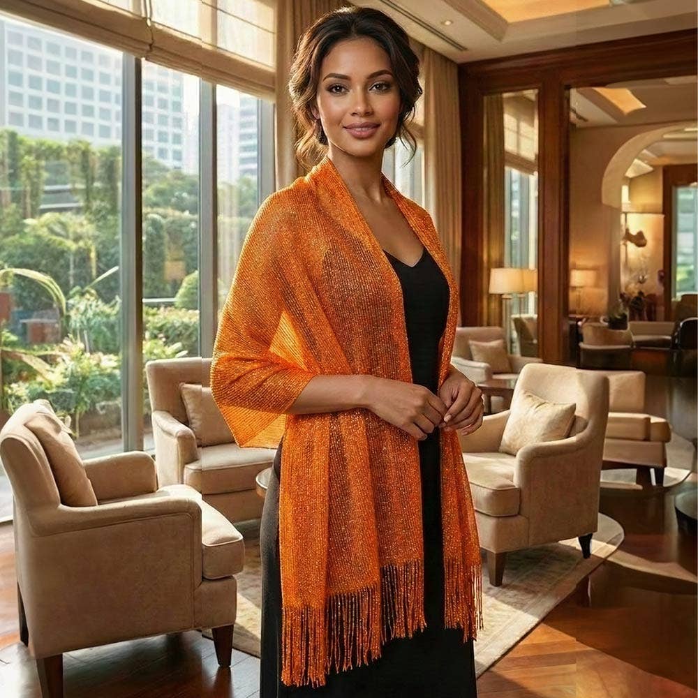 Shimmering Fringe Evening Shawl Scarf: White