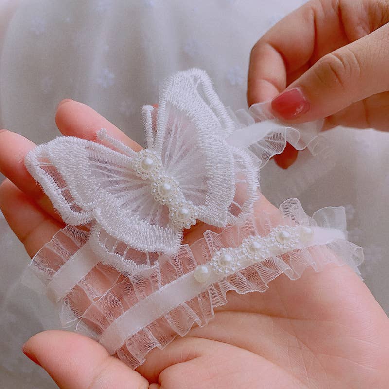 White Butterfly Wedding Garter Bridal Toss Set