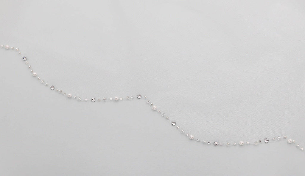 Scalloped Beaded Wedding Veil: Ivory / Knee 45"