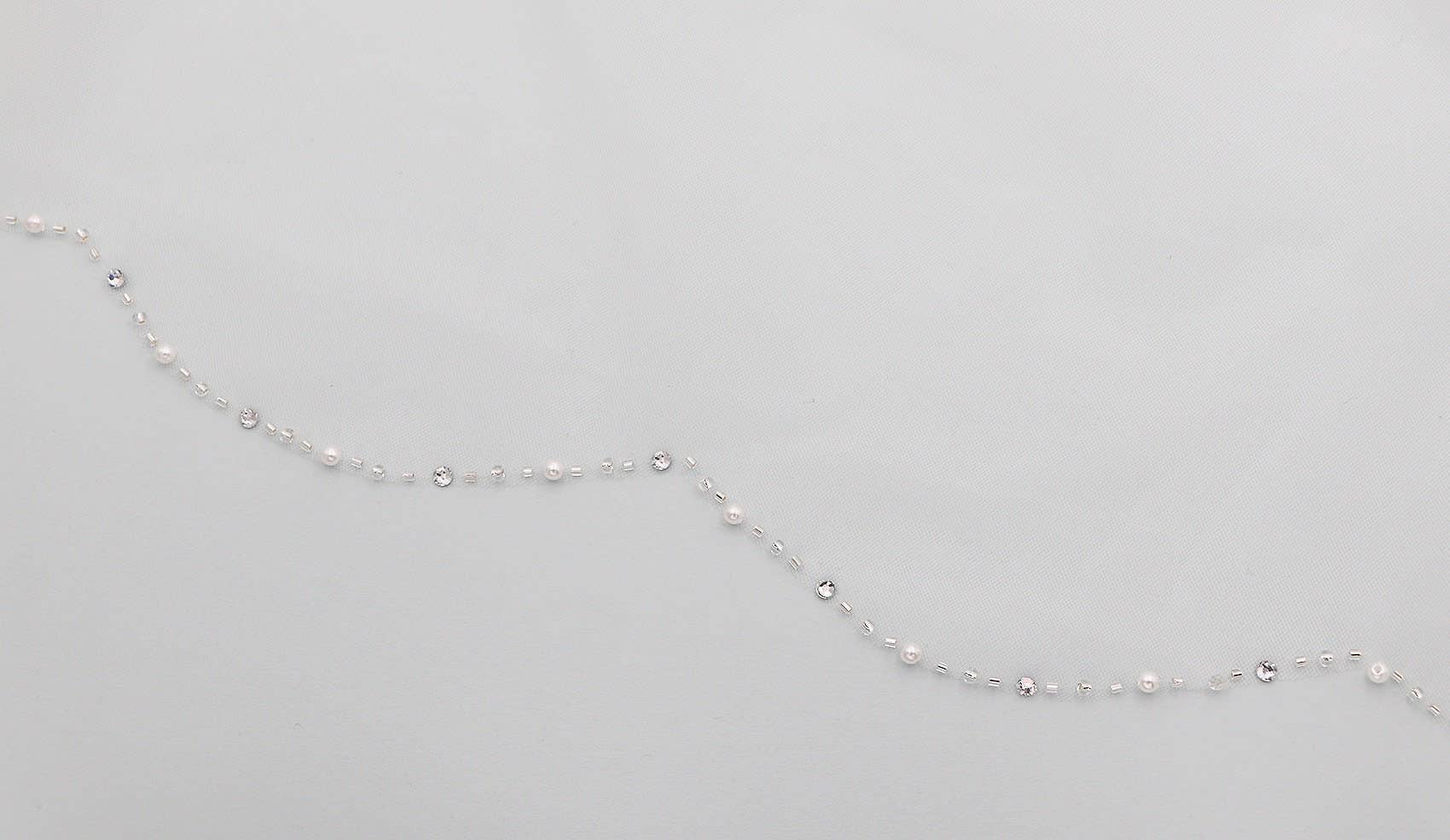 Scalloped Beaded Wedding Veil: Ivory / Knee 45"