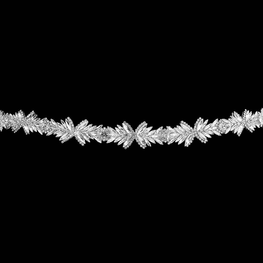 Marquise Stone Cluster Sash Ribbon Bridal Wedding Belt Headband: Clear,Silver