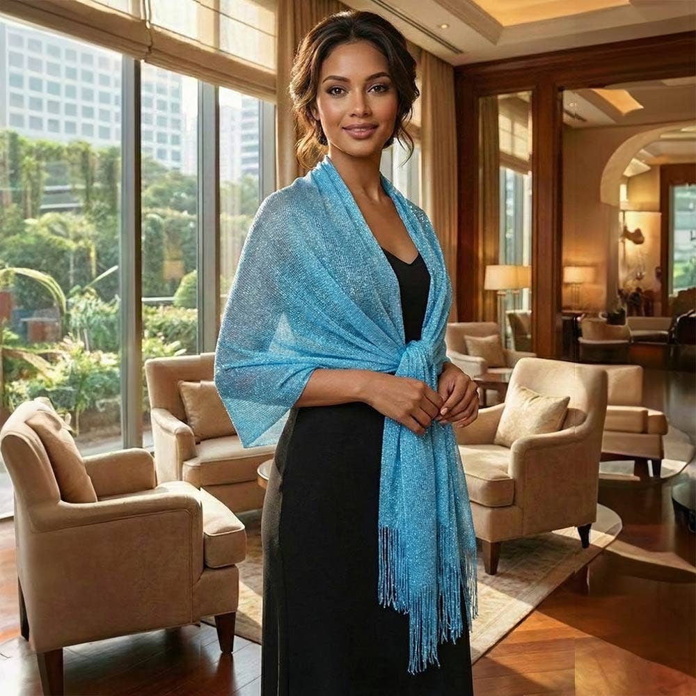 Shimmering Fringe Evening Shawl Scarf: Gold,Light