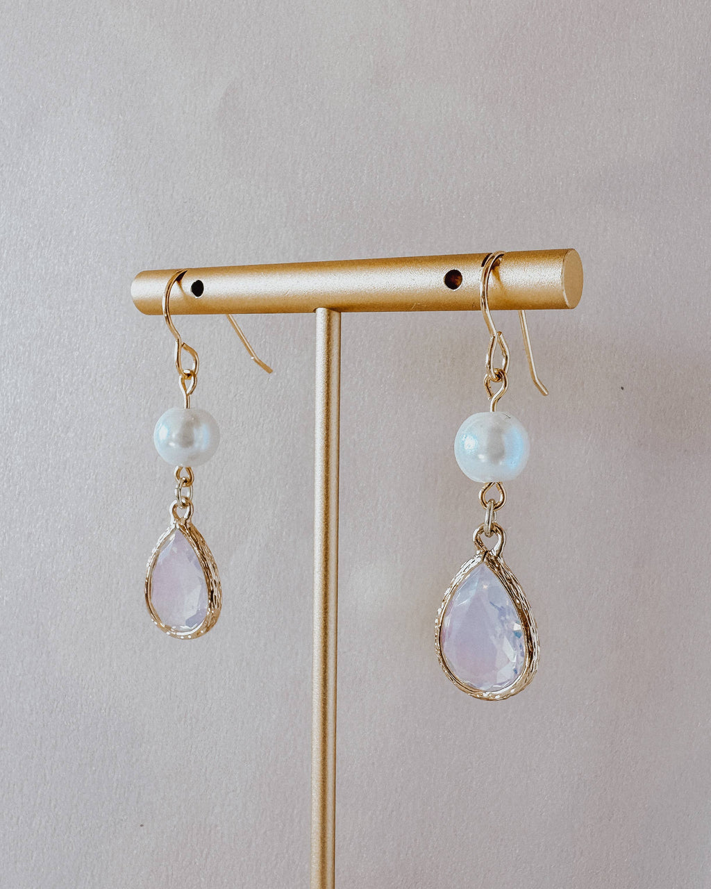 Enya Earrings - Pearl & Opal Gold Earrings: Gold Plated