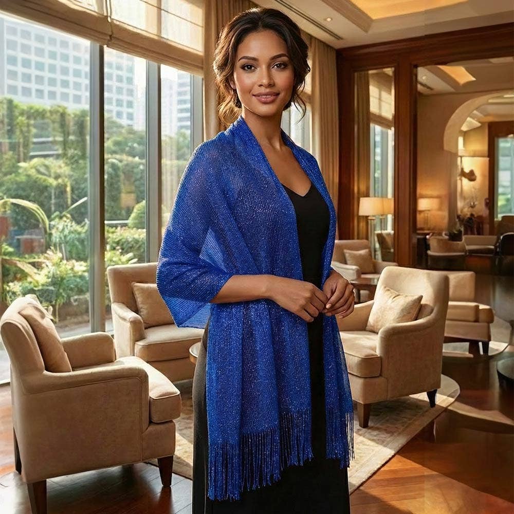 Shimmering Fringe Evening Shawl Scarf: Gold,Light