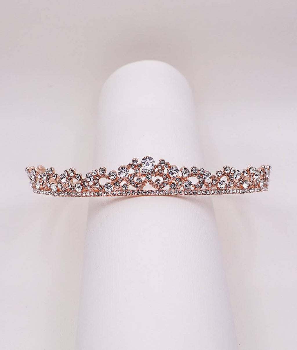 Kylar Crystal Wedding Tiara: Rose gold